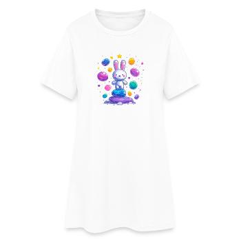 Un lapin joyeux sur des œufs colorés - Robe T-shirt Femme - blanc - Devant
