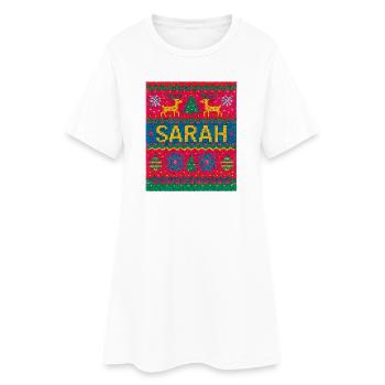 Sarah Weihnachts-Strick-Fußabtreter - Frauen T-Shirt-Kleid - Weiß - Vorne
