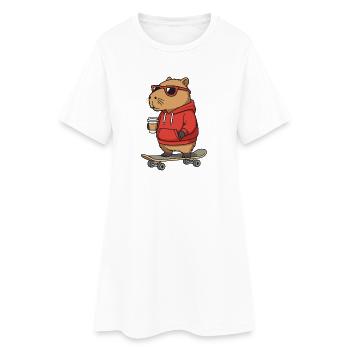 Capybara Sunglasses Skater Rodent Skateboard - Women’s T-Shirt Dress - white - Front