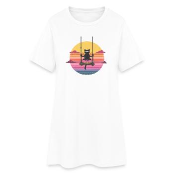 Balançoire de chat au coucher du soleil du beignet - Robe T-shirt Femme - blanc - Devant