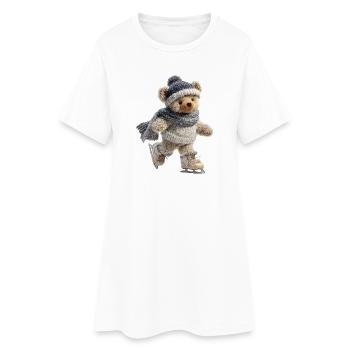 Teddy patiné sur glace avec écharpe et chapeau - Robe T-shirt Femme - blanc - Devant