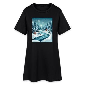 Cozy Winter Wonderland Apparel Design | Snowy Hood - Robe T-shirt Femme - noir - Devant