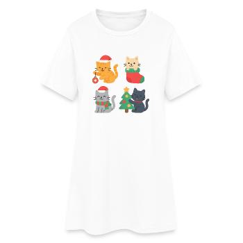 Chats de Noël : Éditions Chats Colorées - Robe T-shirt Femme - blanc - Devant