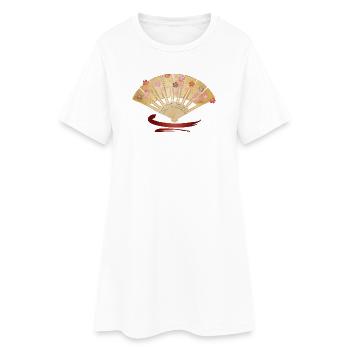 Éventail élégant avec des cerisiers en fleurs et un accent rouge - Robe T-shirt Femme - blanc - Devant