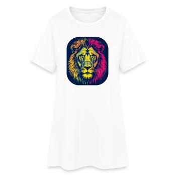 Neon Löwenkopf Pop Art - Frauen T-Shirt-Kleid - Weiß - Vorne
