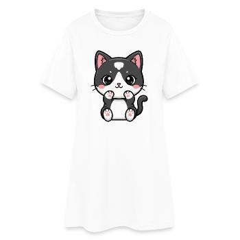 Chat de Kawaii avec des pattes rouges - Robe T-shirt Femme - blanc - Devant