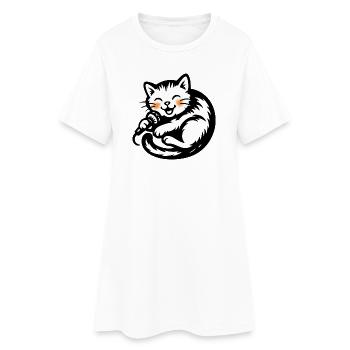 Cat singer with microphone - Women’s T-Shirt Dress - white - Front