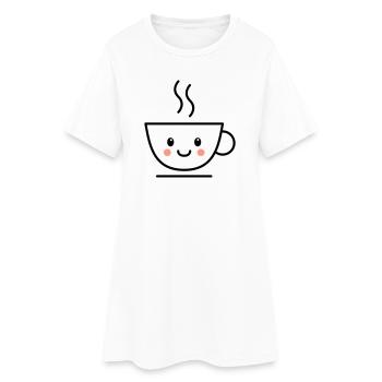 Café, thé ou tasse de cacao avec un visage kawaii - Robe T-shirt Femme - blanc - Devant