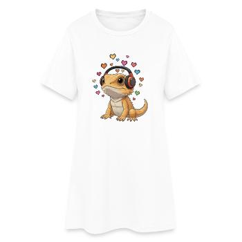Le gecko mignon adore la musique. Casques Batagame - Robe T-shirt Femme - blanc - Devant