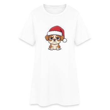 Cute Grumpy Dog with Hat – Xmas Cartoon - Women’s T-Shirt Dress - white - Front