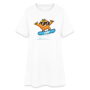 Cool orange with sunglasses while snowboarding - Women’s T-Shirt Dress - white - Front