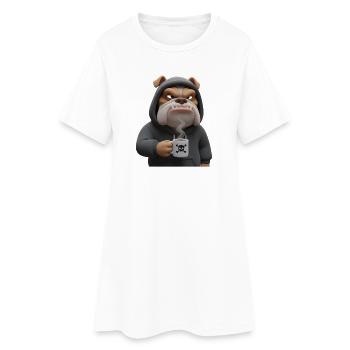 Grim Bulldog Coffee Cartoon Funny Dog - Women’s T-Shirt Dress - white - Front