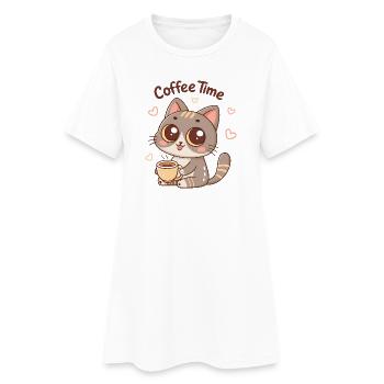 Kätzchen-Kaffeezeit - Frauen T-Shirt-Kleid - Weiß - Vorne
