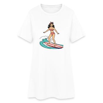 Pin-up sur une planche de surf - Robe T-shirt Femme - blanc - Devant