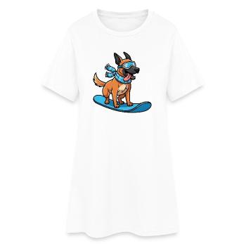 Chien de snowboard Chien drôle d’hiver - Robe T-shirt Femme - blanc - Devant
