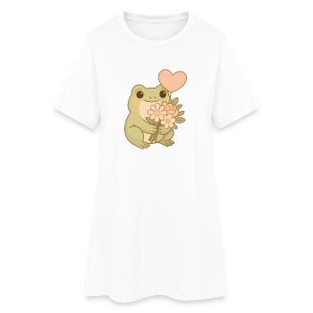 Kawaii Frosch mit Blumen – Cute Frogcore Art - Frauen T-Shirt-Kleid - Weiß - Vorne