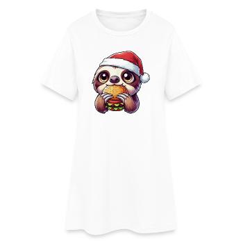 Cute Sloth Burger Santa Hat Fast Food - Women’s T-Shirt Dress - white - Front