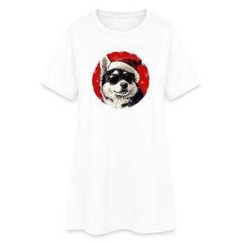 Husky Santa mit Sonnenbrille - Frauen T-Shirt-Kleid - Weiß - Vorne