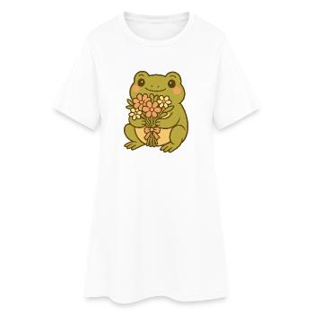 Grenouille Kawaii avec bouquet – Art mignon de grenouilles - Robe T-shirt Femme - blanc - Devant