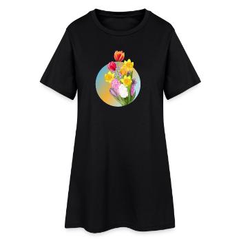 Spring bouquet with tulips, daffodils & hyacinths - Women’s T-Shirt Dress - black - Front