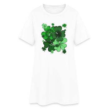 Green Shamrock Pattern - Women’s T-Shirt Dress - white - Front