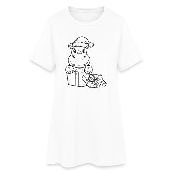 Weihnachts-Nilpferd mit Geschenken - Frauen T-Shirt-Kleid - Weiß - Vorne