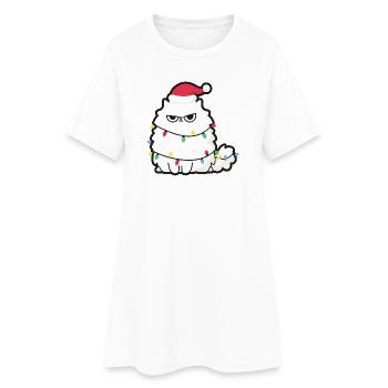 Grimmige Weihnachtskatze mit Lichtern - Frauen T-Shirt-Kleid - Weiß - Vorne