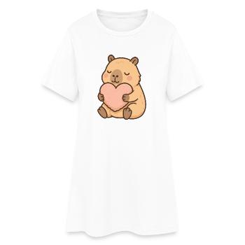 Capybara with Heart Pillow – Sweet Cozy Motif - Women’s T-Shirt Dress - white - Front