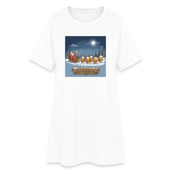 Renbier Weihnachtsspektakel - Frauen T-Shirt-Kleid - Weiß - Vorne