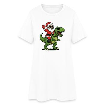 Christmas T Rex with Santa Swag - Women’s T-Shirt Dress - white - Front
