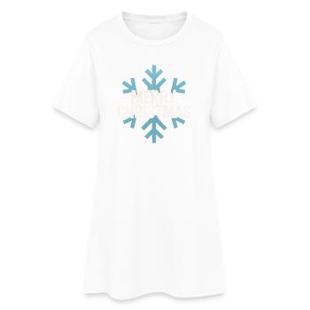 Flocon Bleu Merry Christmas - Robe T-shirt Femme - blanc - Devant