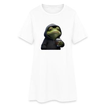 Grenouille fatiguée en sweat à capuche avec café – Drôle de design - Robe T-shirt Femme - blanc - Devant