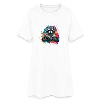 Raccoon at the DJ booth - Women’s T-Shirt Dress - white - Front