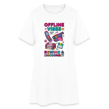 Off-Times - Rétro Vintage Tech des années 90 - Robe T-shirt Femme - blanc - Devant