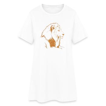 Bronzener Löwe Linienillustration - Frauen T-Shirt-Kleid - Weiß - Vorne