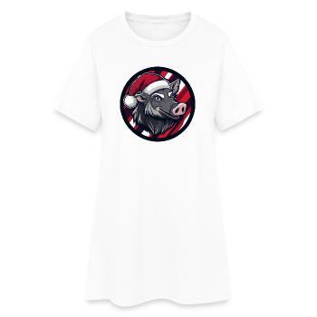Sanglier sauvage avec un chapeau de Père Noël - Robe T-shirt Femme - blanc - Devant