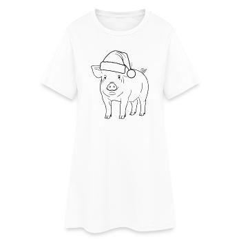 Pig with Santa Hat Illustration - Women’s T-Shirt Dress - white - Front