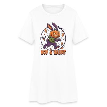 Hop & Haunt Pumpkin Bunny Halloween - Women’s T-Shirt Dress - white - Front