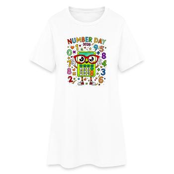 Mascotte Calculatrice du Jour des Numéros 2026 - Robe T-shirt Femme - blanc - Devant
