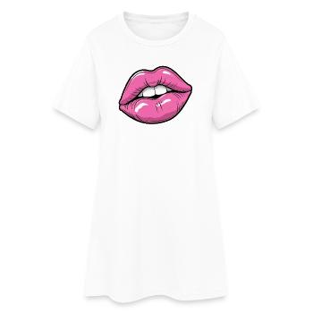 Lèvres Pop Art en Rose - Robe T-shirt Femme - blanc - Devant