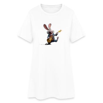 Rockhase mit E-Gitarre im Cartoon Style - Frauen T-Shirt-Kleid - Weiß - Vorne