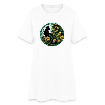 Chat de Minuit parmi les Soucis dorés - Robe T-shirt Femme - blanc - Devant