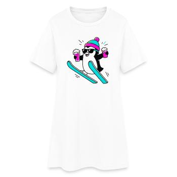 D’abord une pente, puis la fête. Manchot de fête. - Robe T-shirt Femme - blanc - Devant