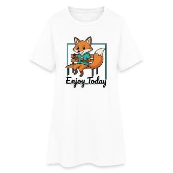 Fuchs auf Bank mit Hoodie Kaffee - Frauen T-Shirt-Kleid - Weiß - Vorne
