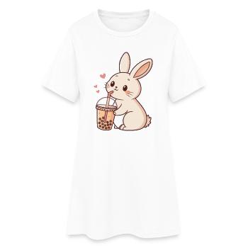 Lapin kawaii et bubble tea pastel - Robe T-shirt Femme - blanc - Devant