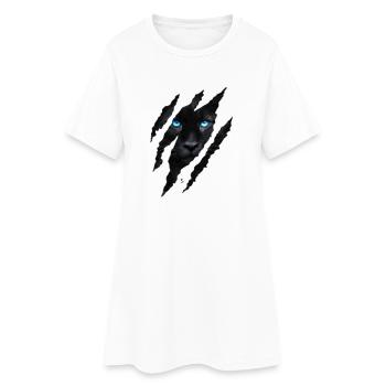 Gros chat noir aux yeux bleus - Robe T-shirt Femme - blanc - Devant