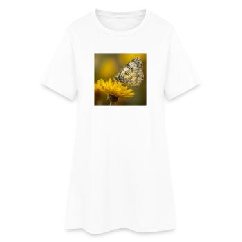Papillon blanc sur fleur jaune - Robe T-shirt Femme - blanc - Devant