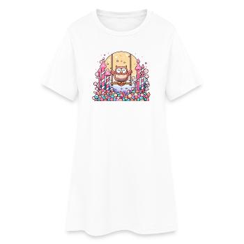 Zuckersüßer Eulen-Swing im Candyland - Frauen T-Shirt-Kleid - Weiß - Vorne