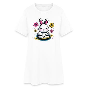 Lapin Lune dans le Cercle de Fleurs - Robe T-shirt Femme - blanc - Devant