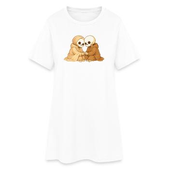 Couple Squelette Chaleureux – Proximité dans les moments de calme - Robe T-shirt Femme - blanc - Devant